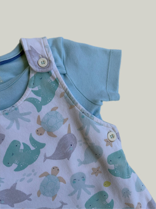 Like New Mothercare Sea Print Dungarees