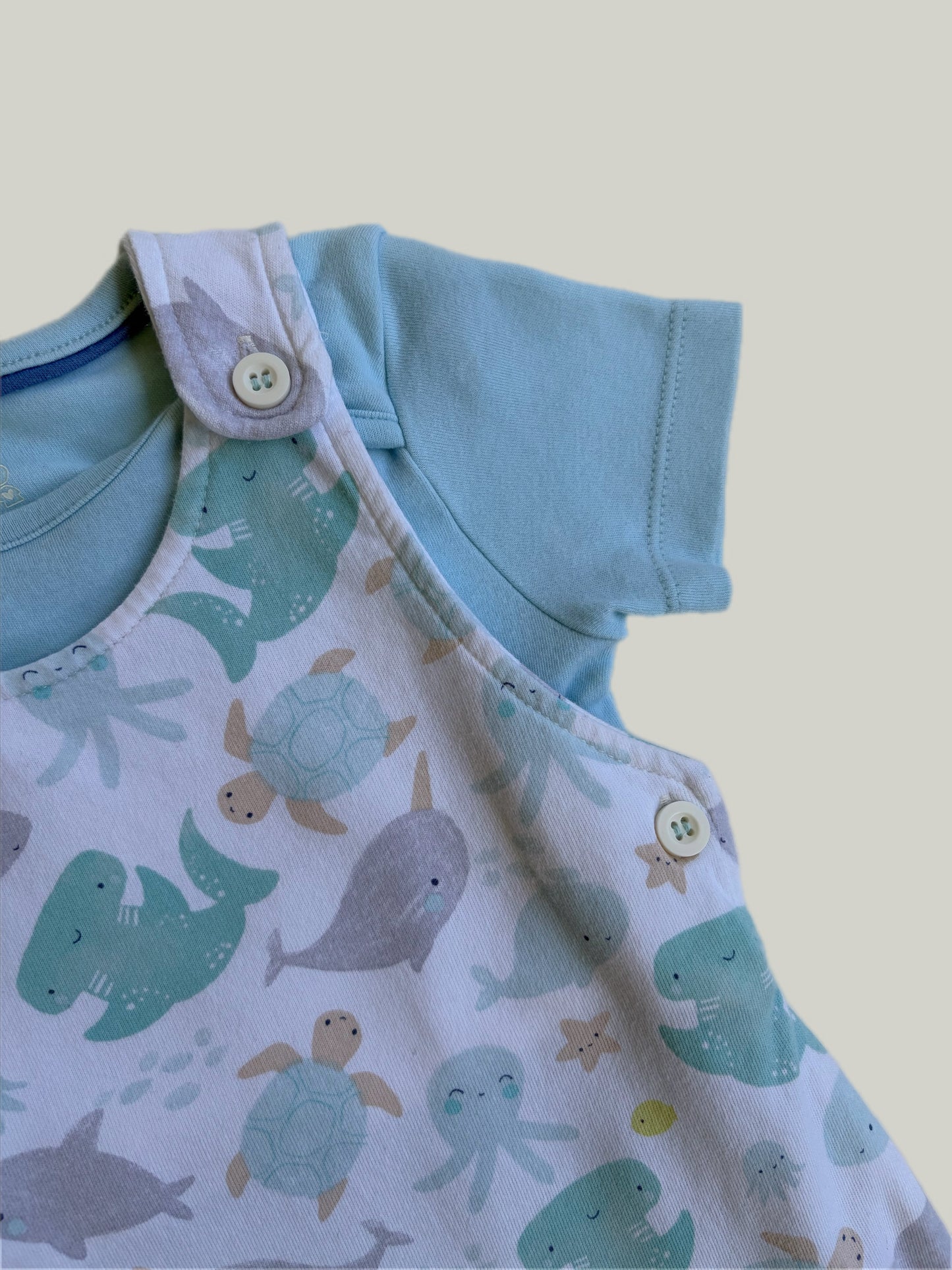 Like New Mothercare Sea Print Dungarees
