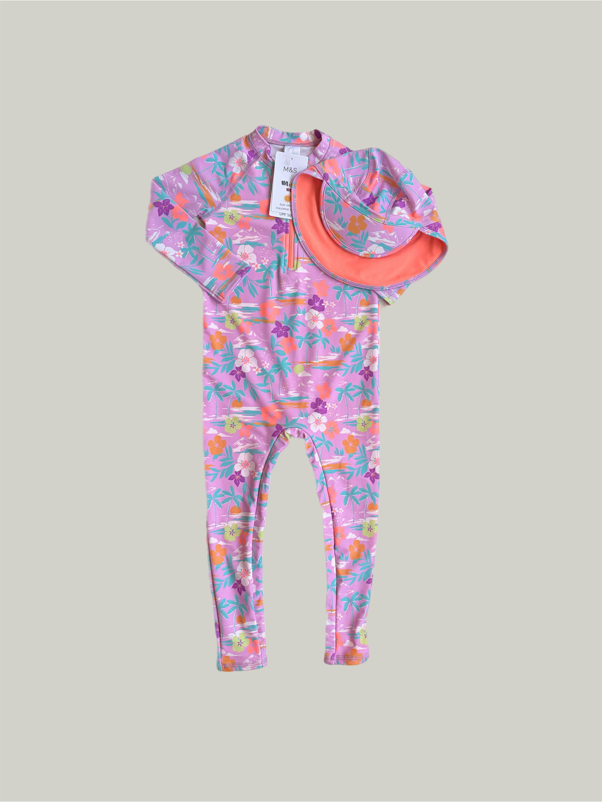 New With Tags M&S Swim Onesie With Hat 9 to 12 Months