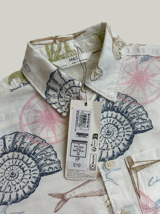 New With Tags M&S Pure Cotton Print Shirt 3 to 4 Years