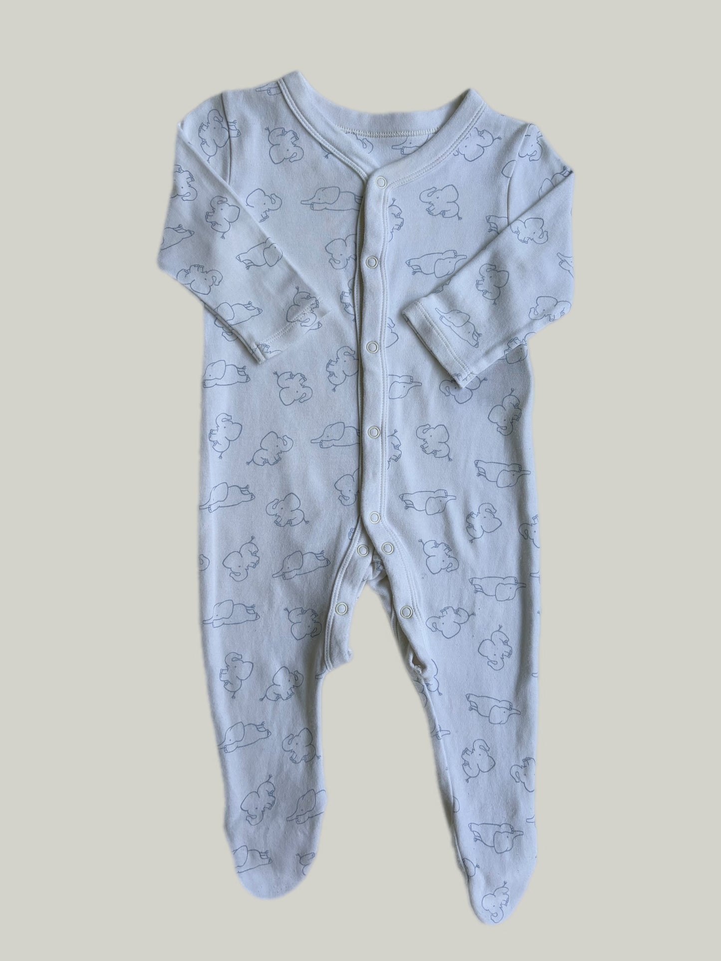 Good Condition M&S Elephant Print Cotton Sleep Suit
