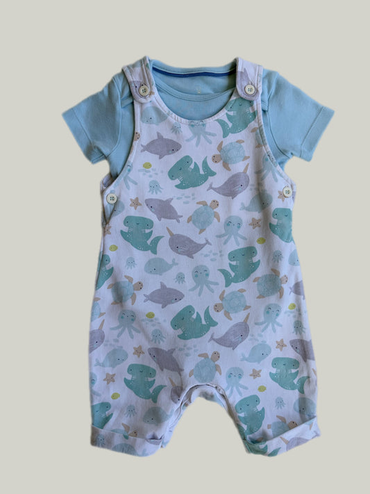 Like New Mothercare Sea Print Dungarees